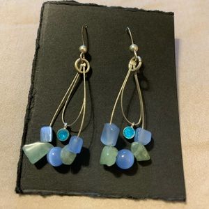 Blue and green beaded stone dangle earrings